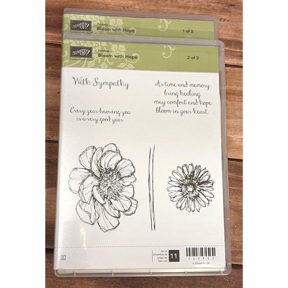 NIP STAMPIN' UP! 133952 1 & 2 BLOOM WITH HOPE RUBBER CLEAR MOUNTED STAMP SET